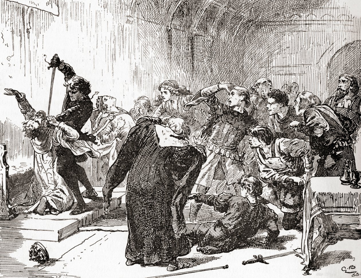 Een scène uit William Shakespeares toneelstuk Hamlet, Act V, Scene 2 door Gordon Frederick Browne