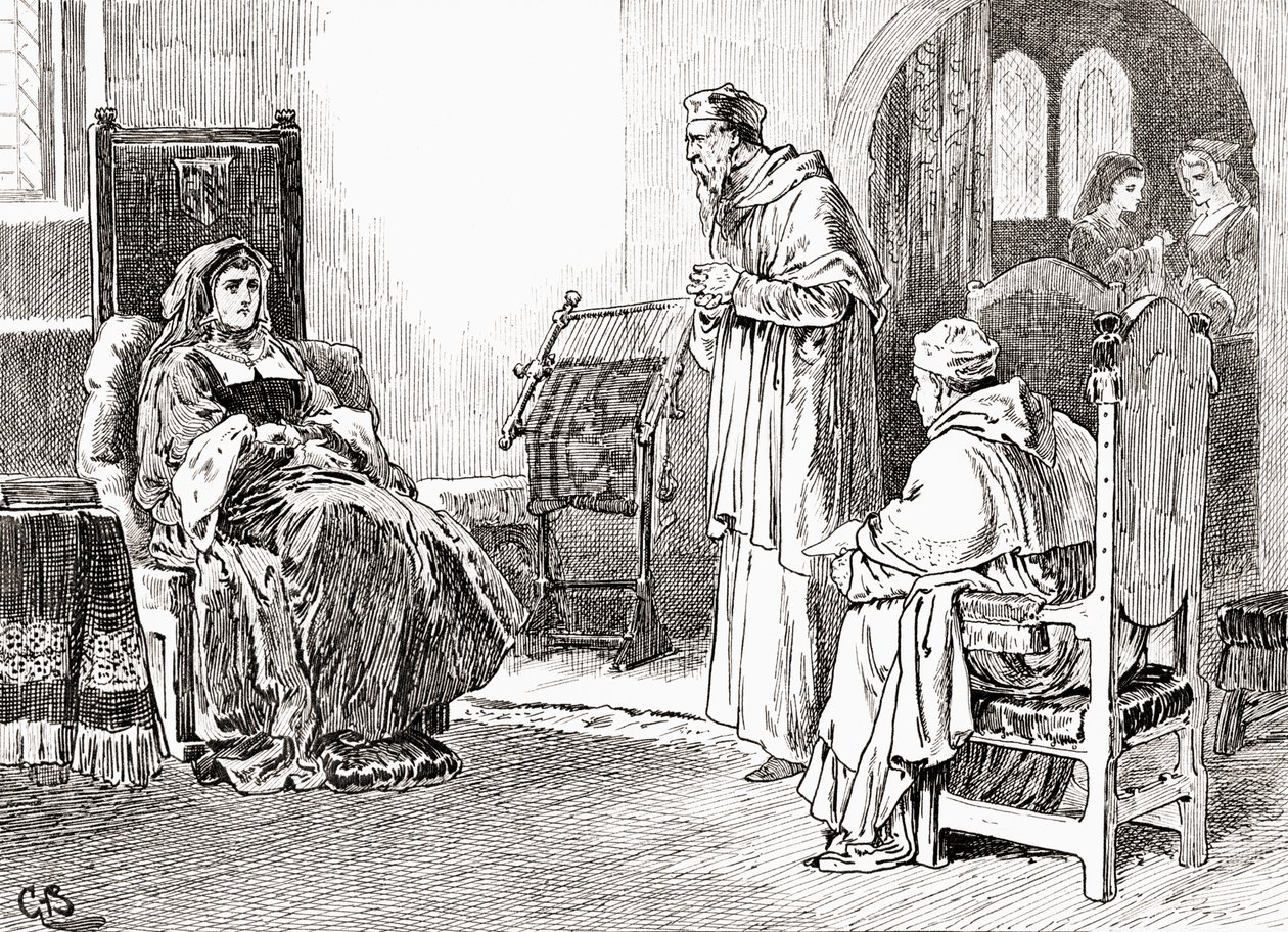 Een scène uit William Shakespeares toneelstuk King Henry VIII, Act III, Scene 1 door Gordon Frederick Browne
