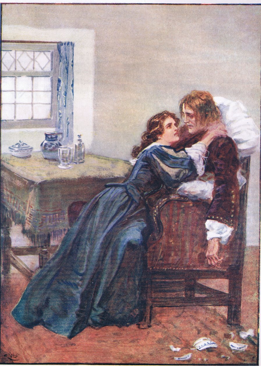 Ze slaagde erin in mijn armen te komen, hoewel ze me niet konden vasthouden, uit Lorna Doone pub. door W & R Chambers Ltd, 1921 door Gordon Frederick Browne
