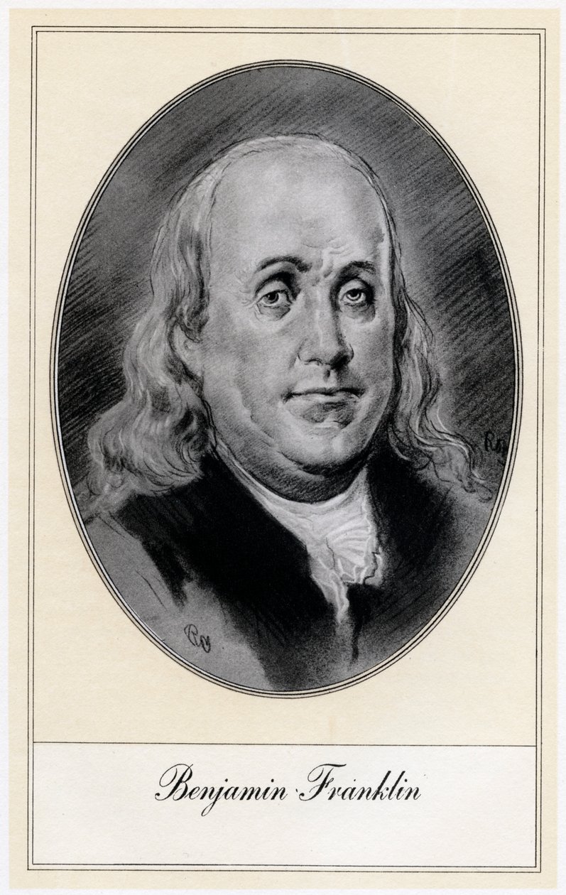 Benjamin Franklin, politiek figuur en staatsman van de Verenigde Staten, begin 20e eeuw door Gordon Ross