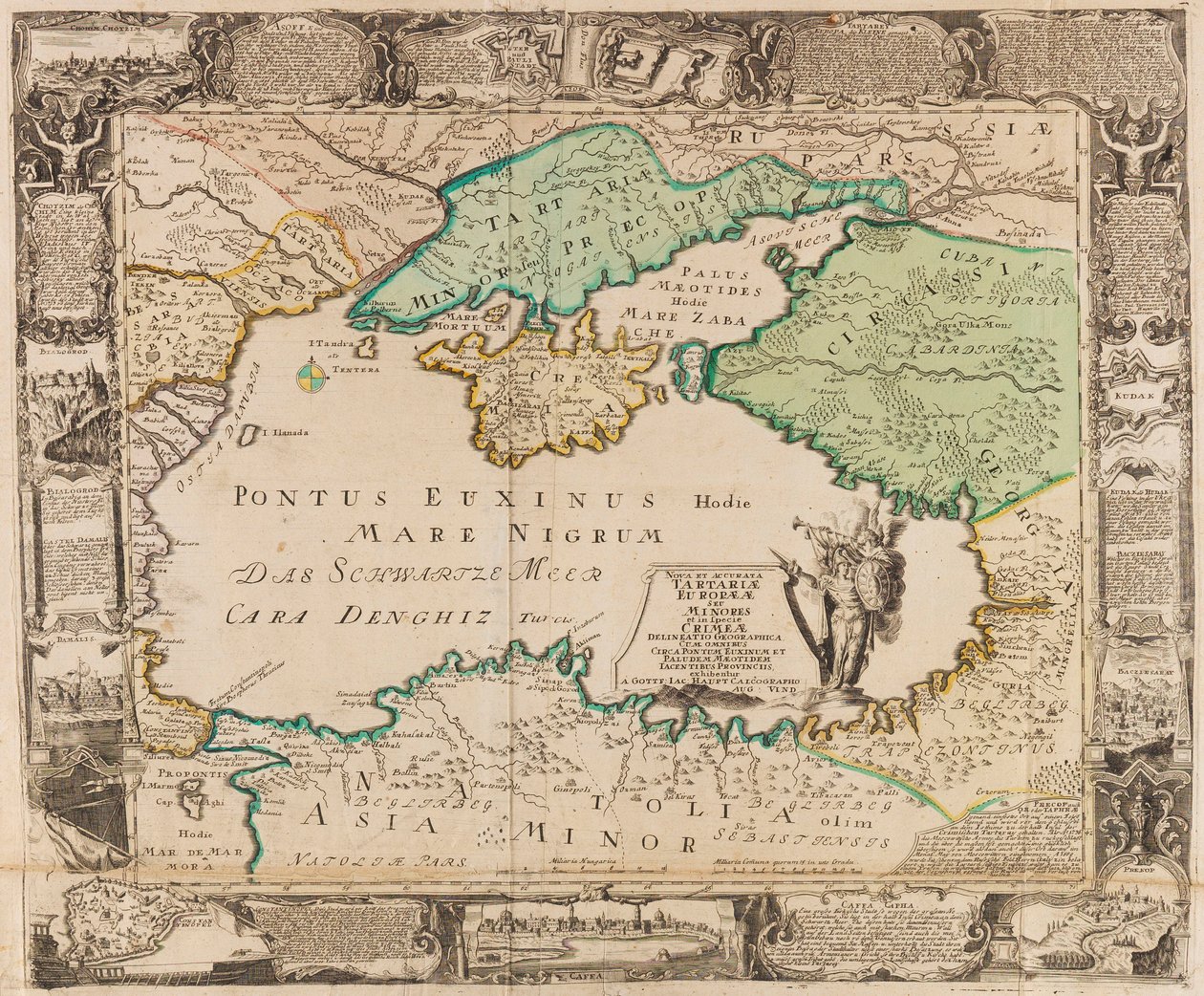 Kaart van de Zwarte Zee en de Krim door Gottfried Jacob Haupt