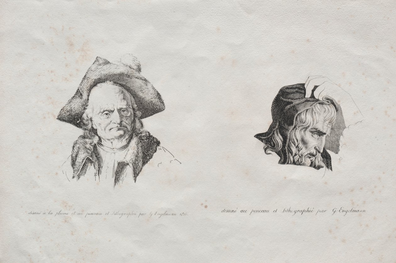 Receuil dessais lithographiques: Deux têtes, 1816 door Gottfried or Godefroy Engelmann