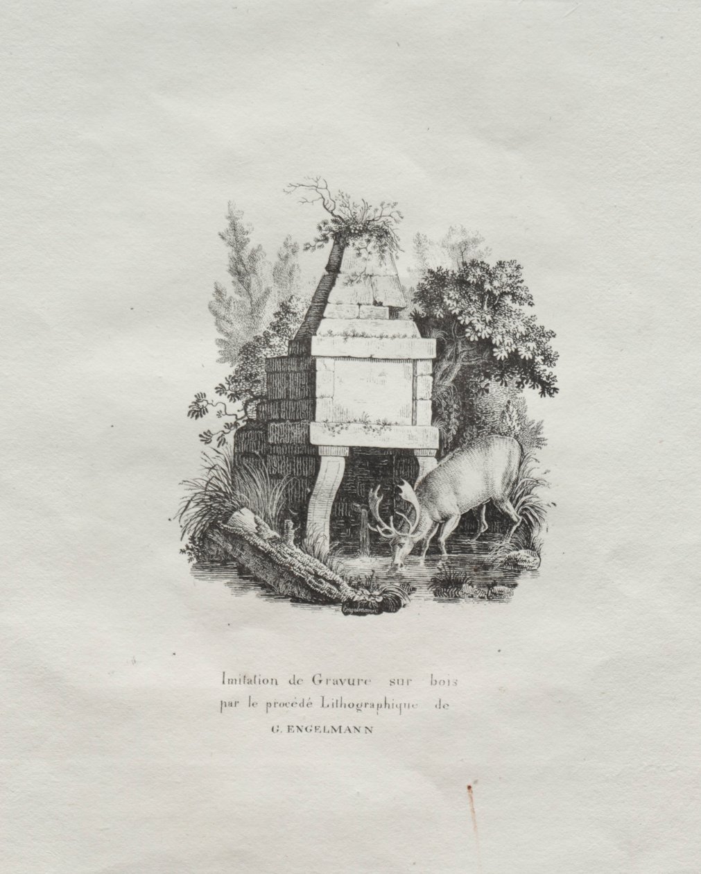 Receuil dessais lithographiques: Een fontein die houtsnede imiteert, ca. 1816 door Gottfried or Godefroy Engelmann