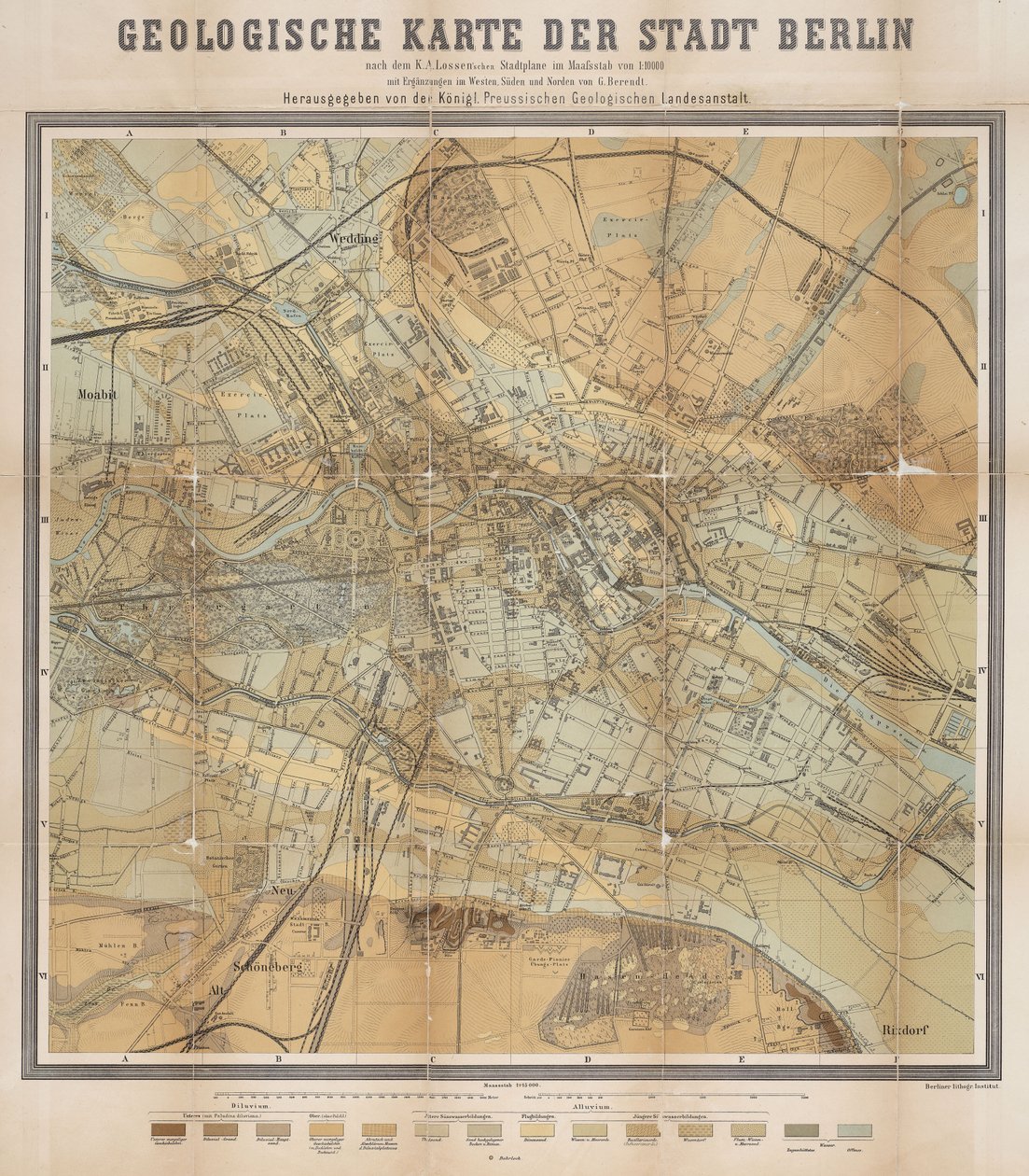 Geologische kaart van de stad Berlijn door Gottlieb Berendt