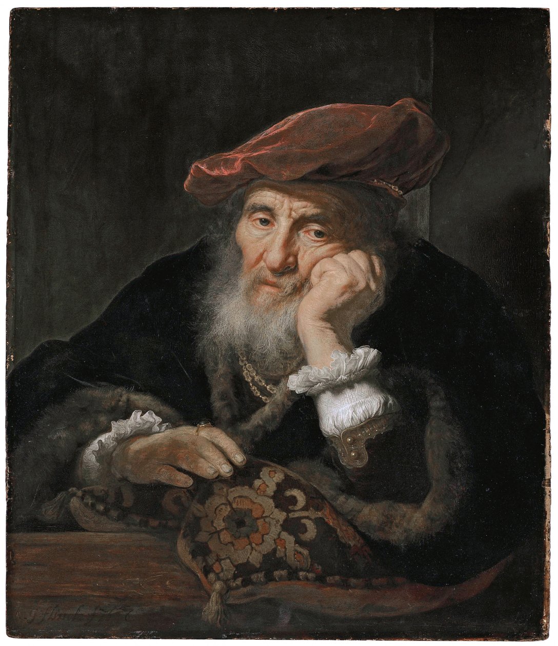 Een oude man bij een raam door Govert Flinck
