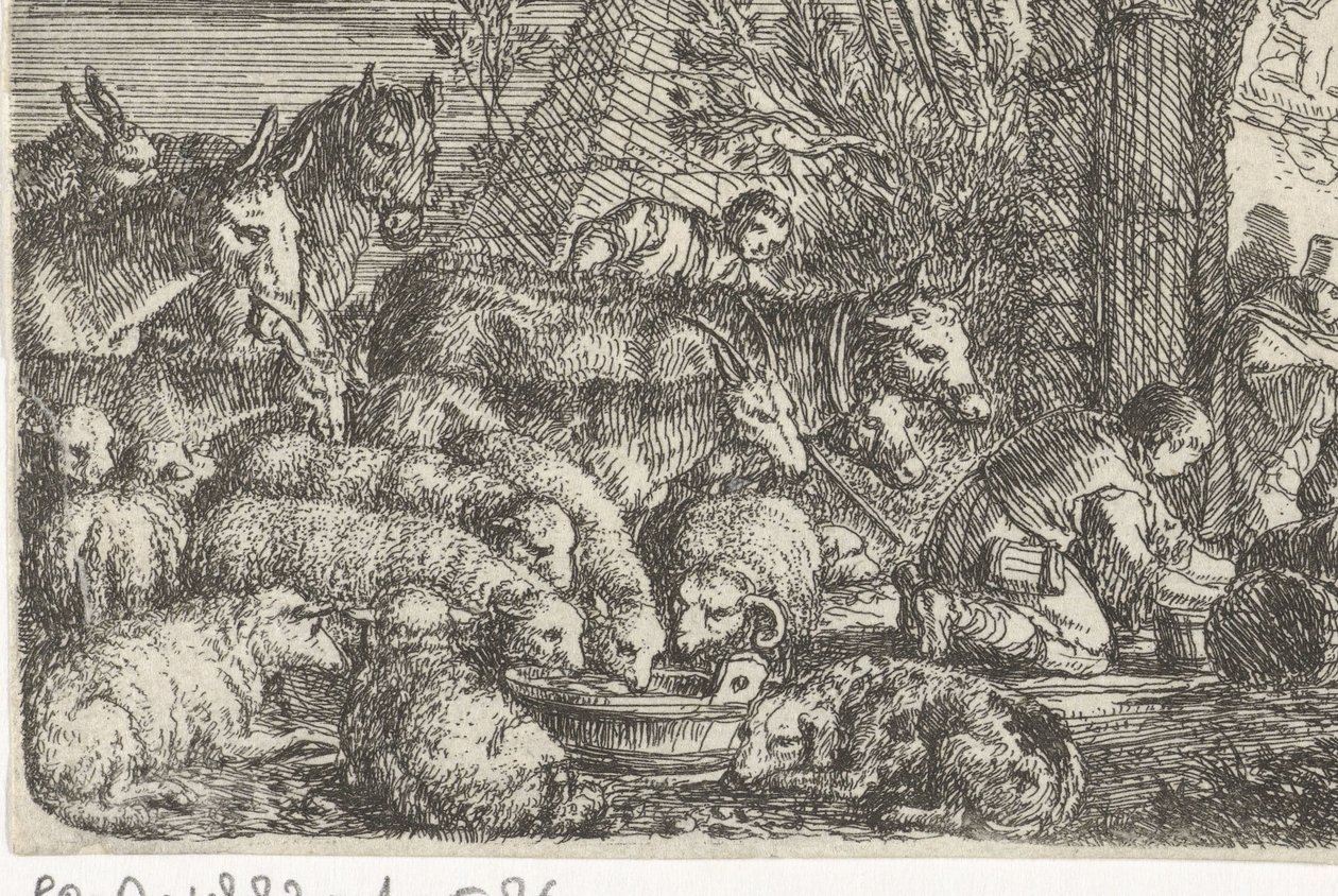 Herder met kudde voor een poort door Govert van der Leeuw