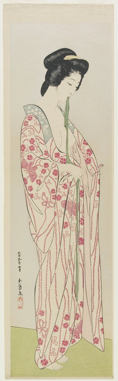 Vrouw in kimono onderkleding, mei 1920 door Goyo Hashiguchi