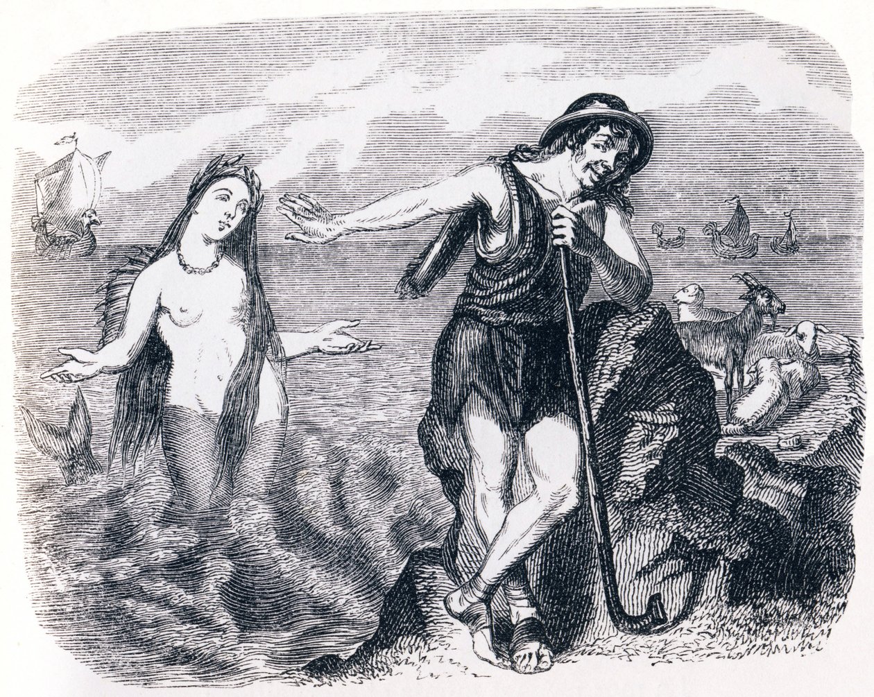 De herder en de zee - Fabels van La Fontaine door Grandville