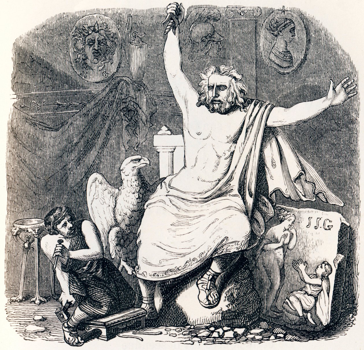 De beeldhouwer en het Jupiterbeeld - Fabels van La Fontaine door Grandville