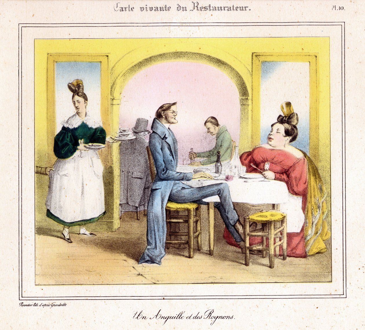 De levende kaart van de restaurateur: een paling en nieren door Grandville