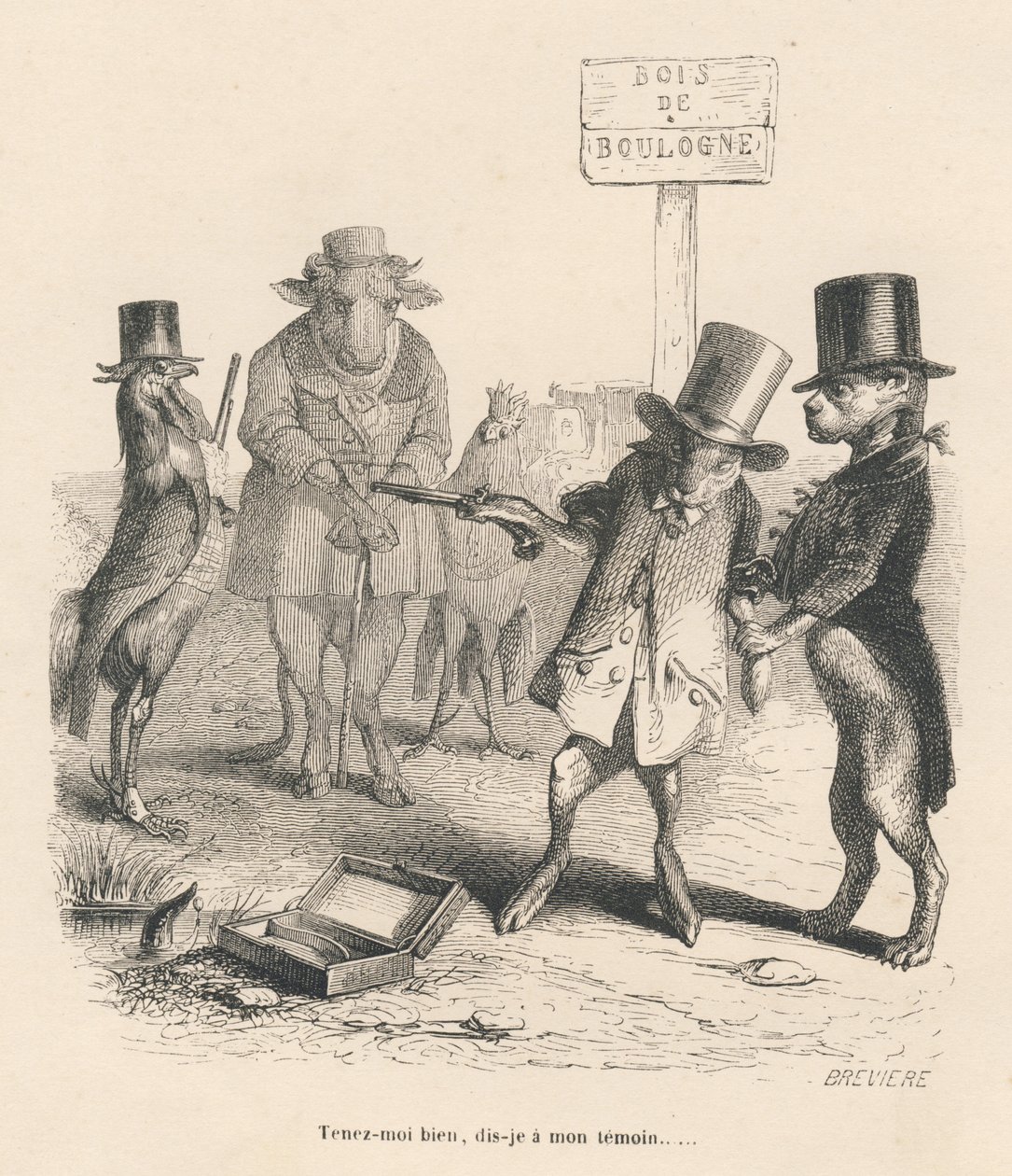 Duel in het Bois de Boulogne door Grandville