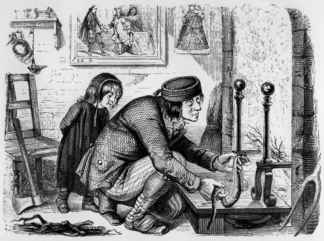 De fabel van La Fontaine (door Jean de La Fontaine): de boer en de adder, gravure door J.J. Grandville, ca. 1838-40 door Grandville (1803 47)