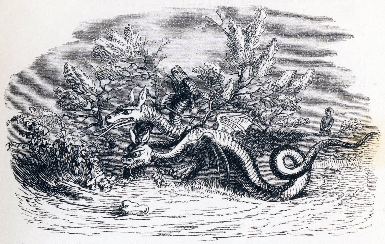 De draak met meerdere koppen en de draak met meerdere staarten - Fabels van La Fontaine door Grandville