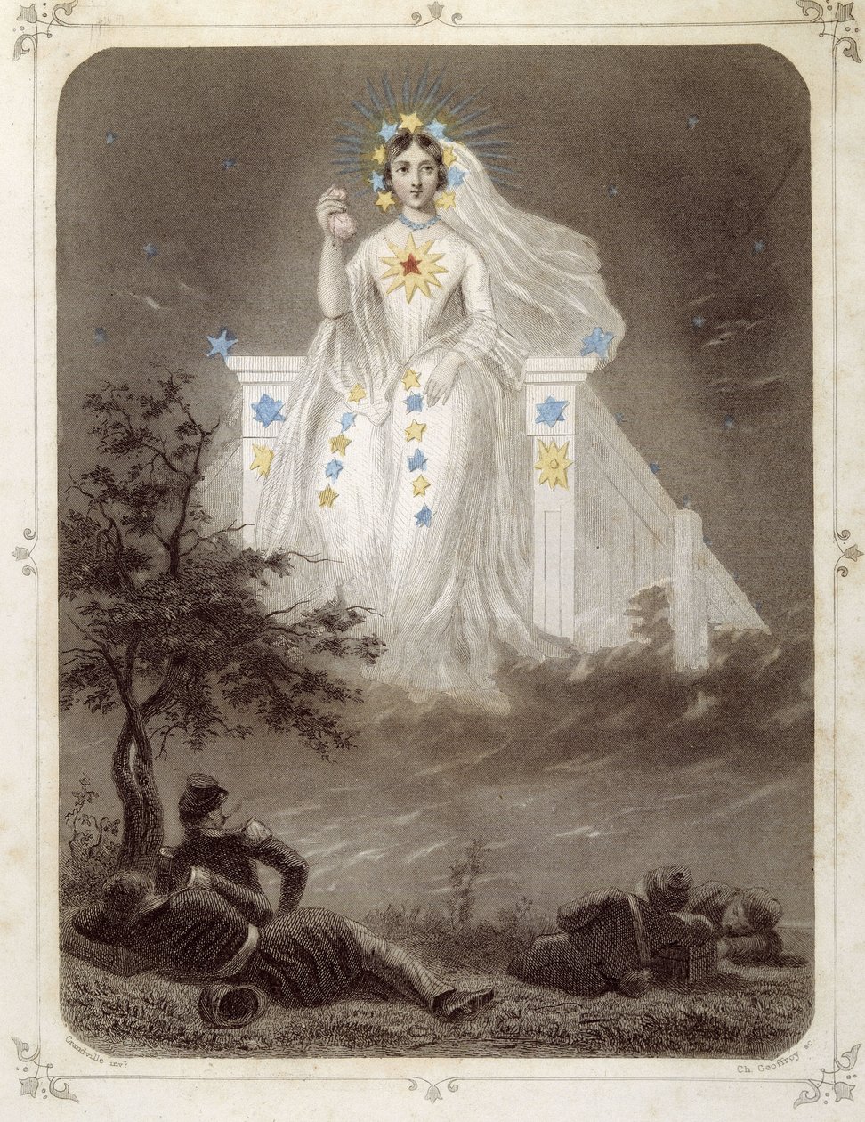 Sterren: Vrouw die La belle étoile vertegenwoordigt - door Grandville door Grandville