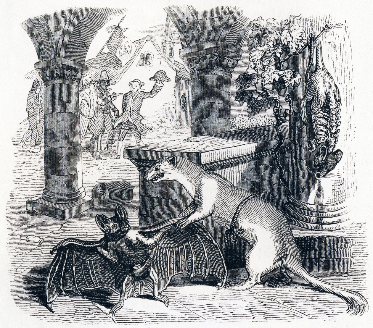 De vleermuis en de twee wezels - Fabels van La Fontaine door Grandville