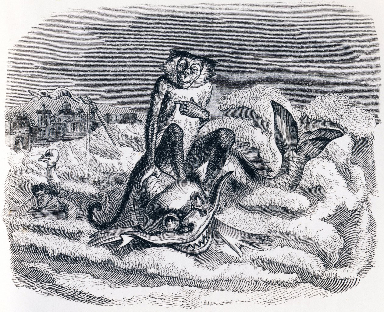 De ezel en de dolfijn - Fabels van La Fontaine door Grandville