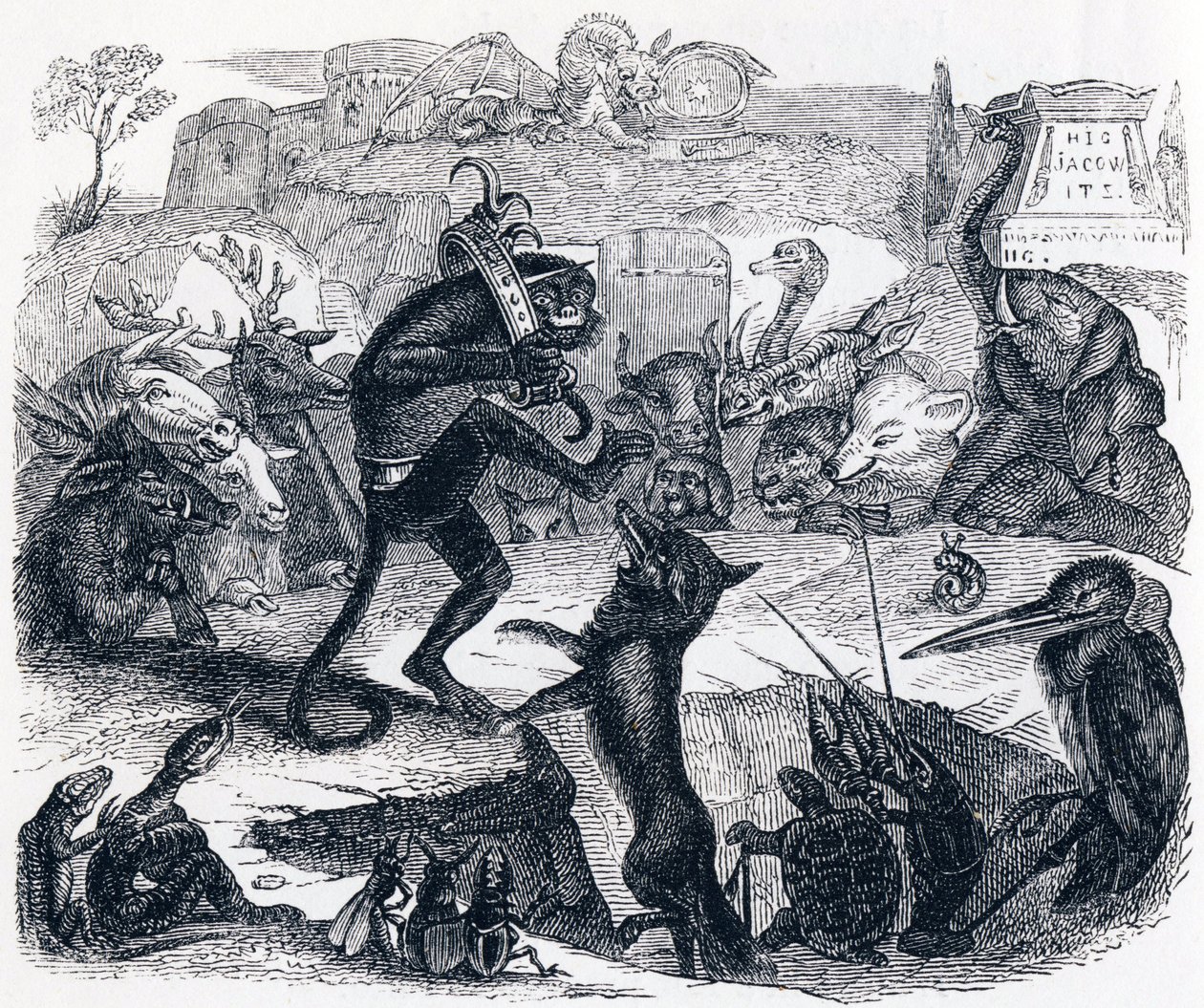 De vos, de ezel en de dieren - Fabels van La Fontaine door Grandville