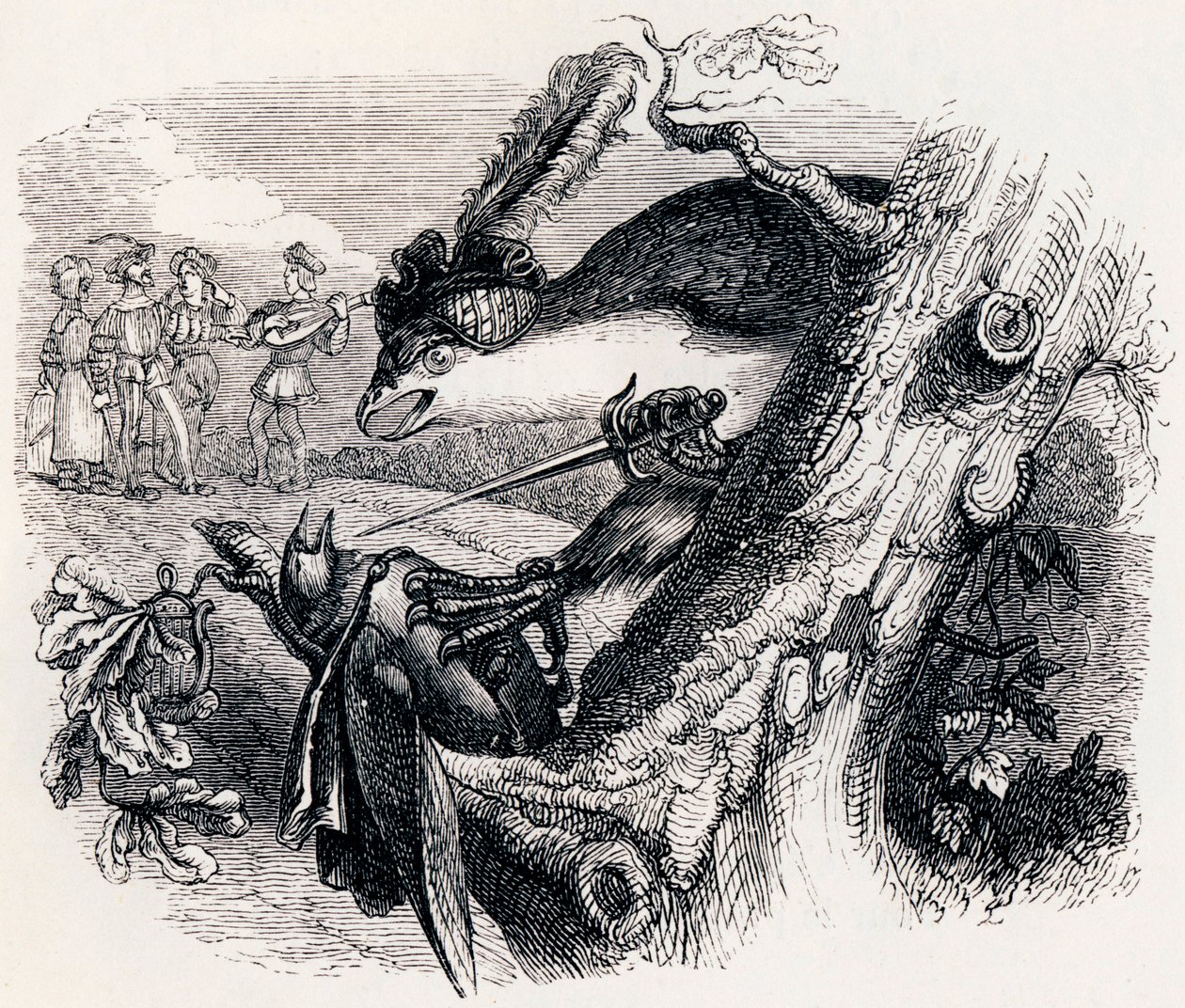 De wouw en de nachtegaal - Fabels van La Fontaine door Grandville