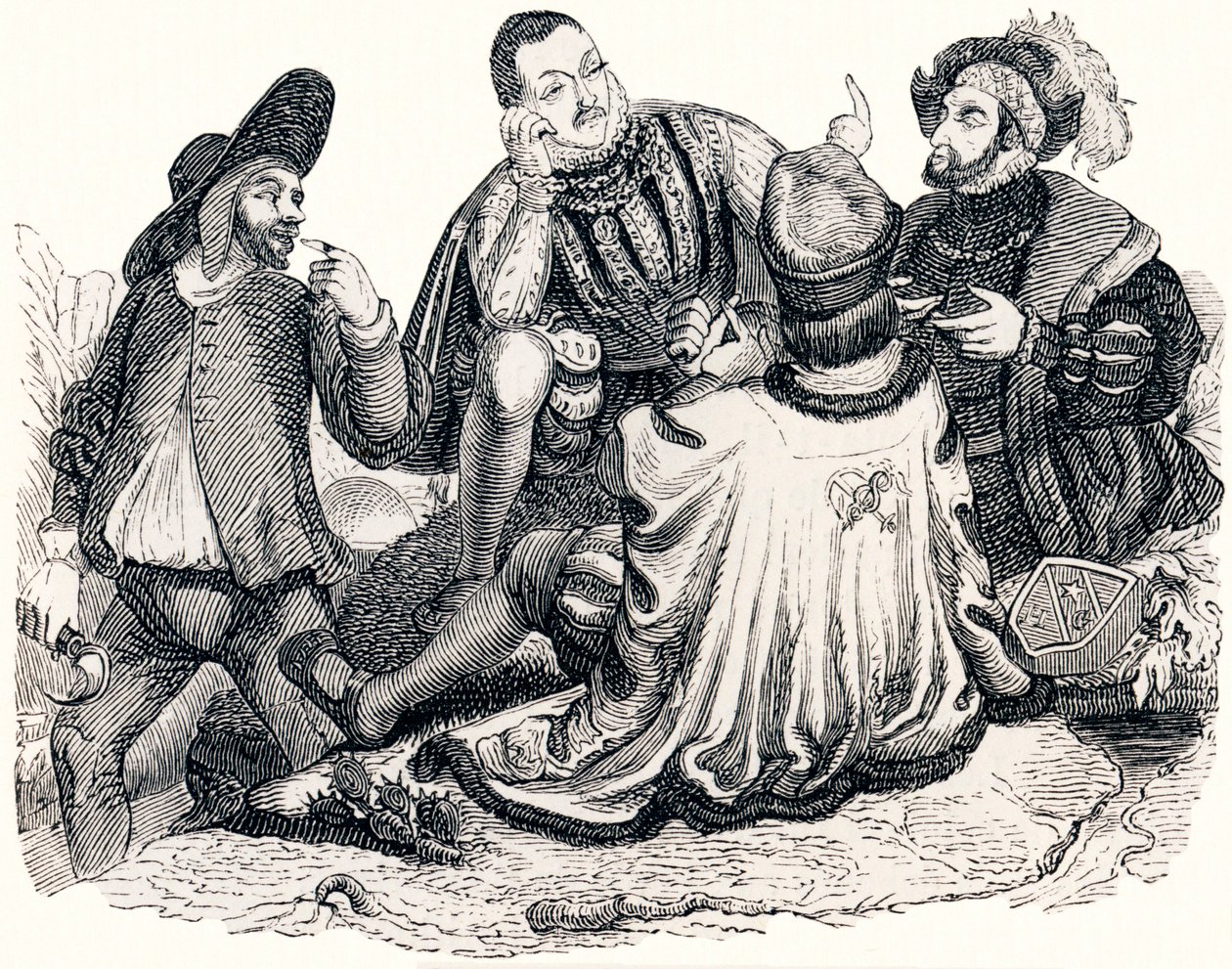 De koopman, de edelman, de patriciër en de zoon van de koning (Le marchand, le gentilhomme, le patre et le fils de roi) - Fabels van La Fontaine door Grandville