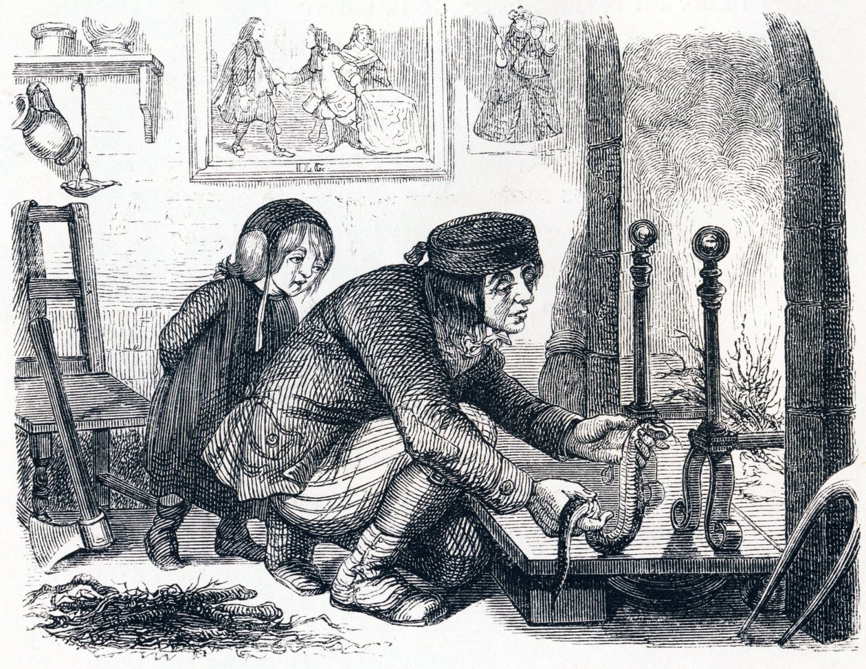 De dorpsbewoner en de slang - Fabels van La Fontaine door Grandville
