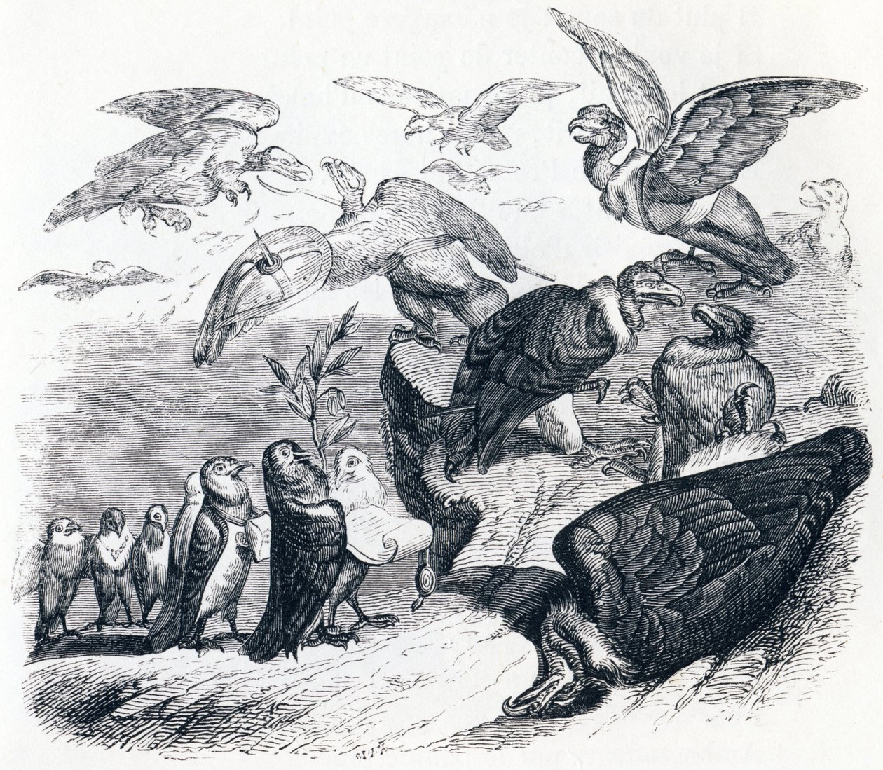 De gieren en de duiven door Grandville