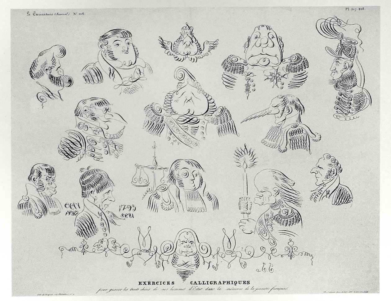 Exercices Calligraphiques, 1832 door Grandville
