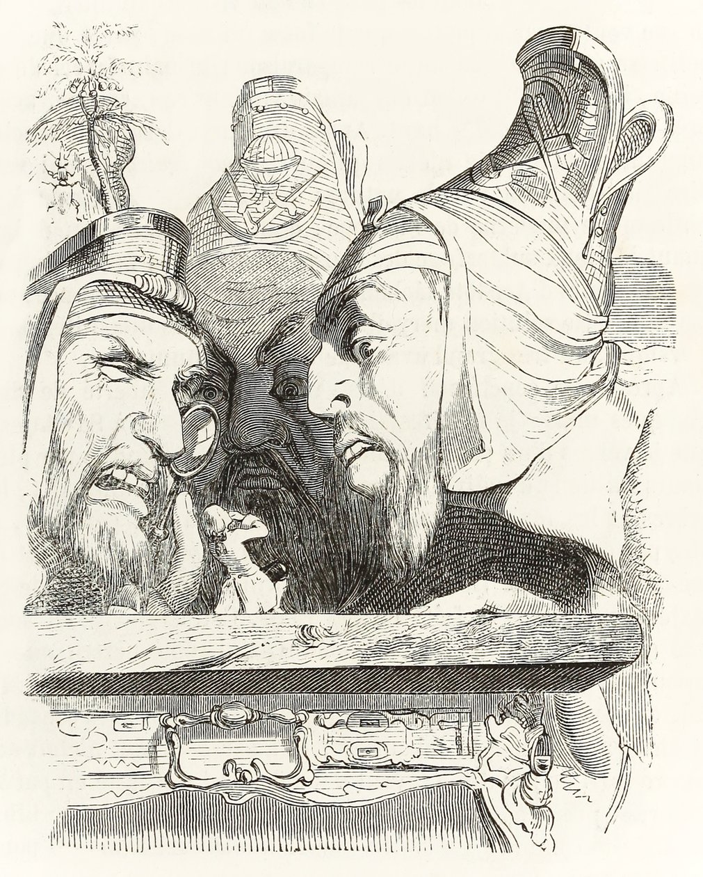 Gulliver wordt geïnspecteerd door de inwoners van Brobdingnag, uit Gullivers Reizen door Jonathan Swift door Grandville