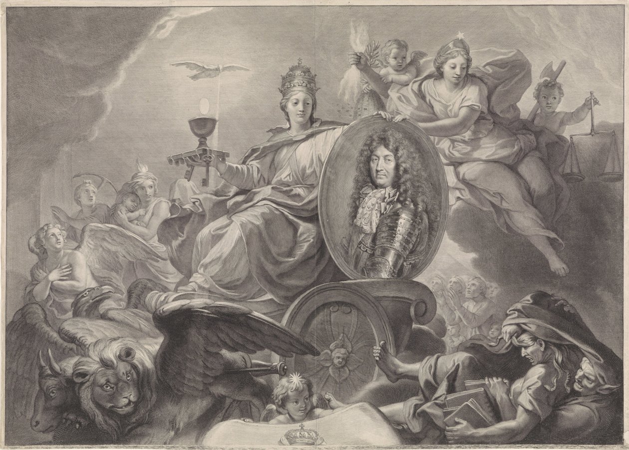 Allegorisch portret van Lodewijk XIV, koning van Frankrijk door Gérard Edelinck
