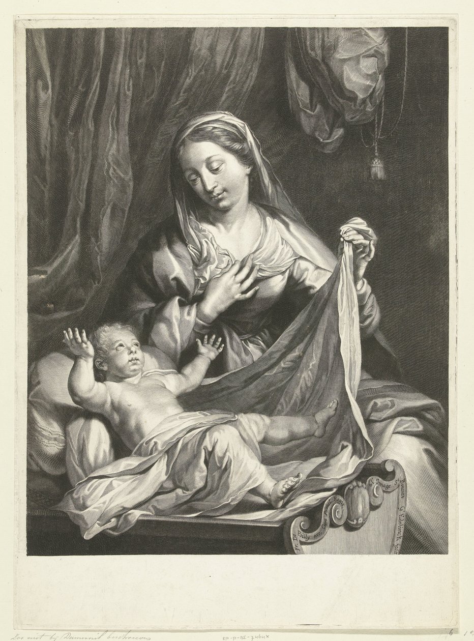 Maria met Christuskind in kribbe door Gérard Edelinck