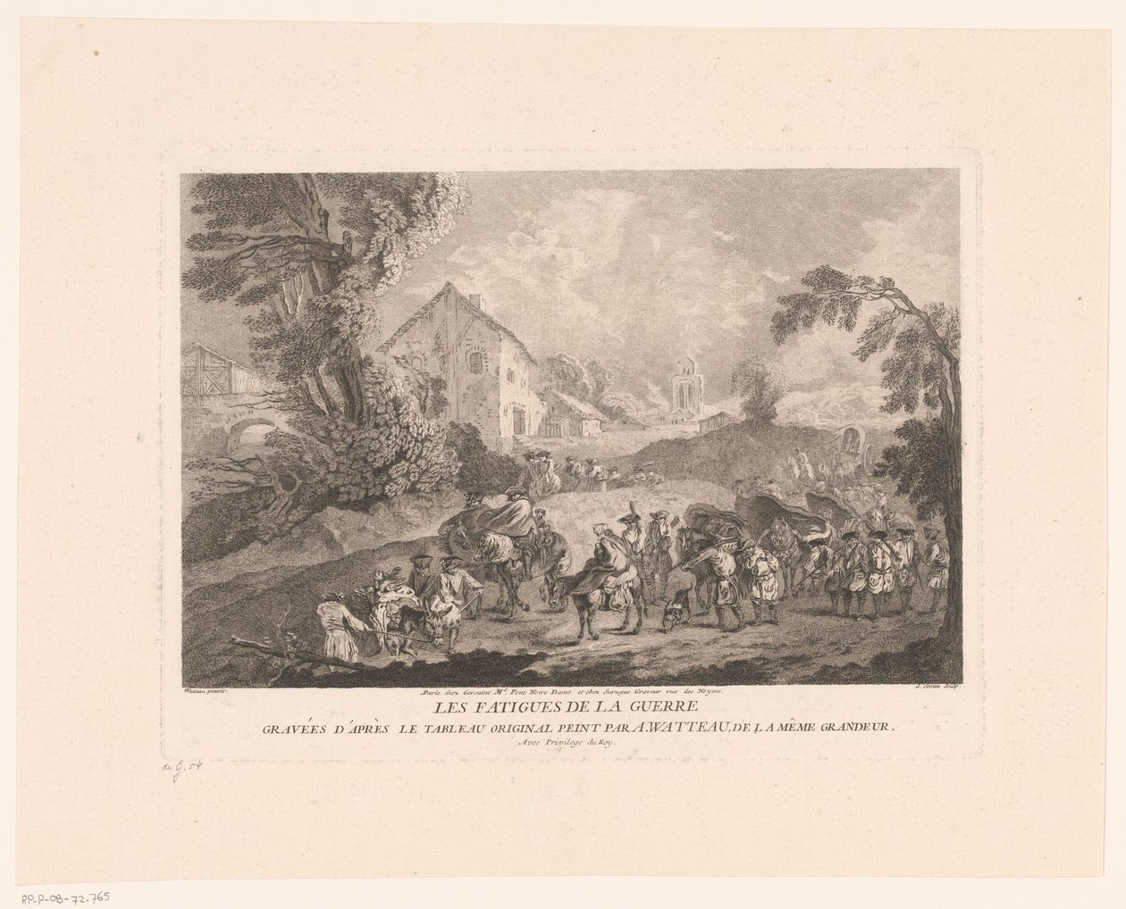Landschap met langstrekkende groep soldaten door Gérard Jean Baptiste Scotin (II)