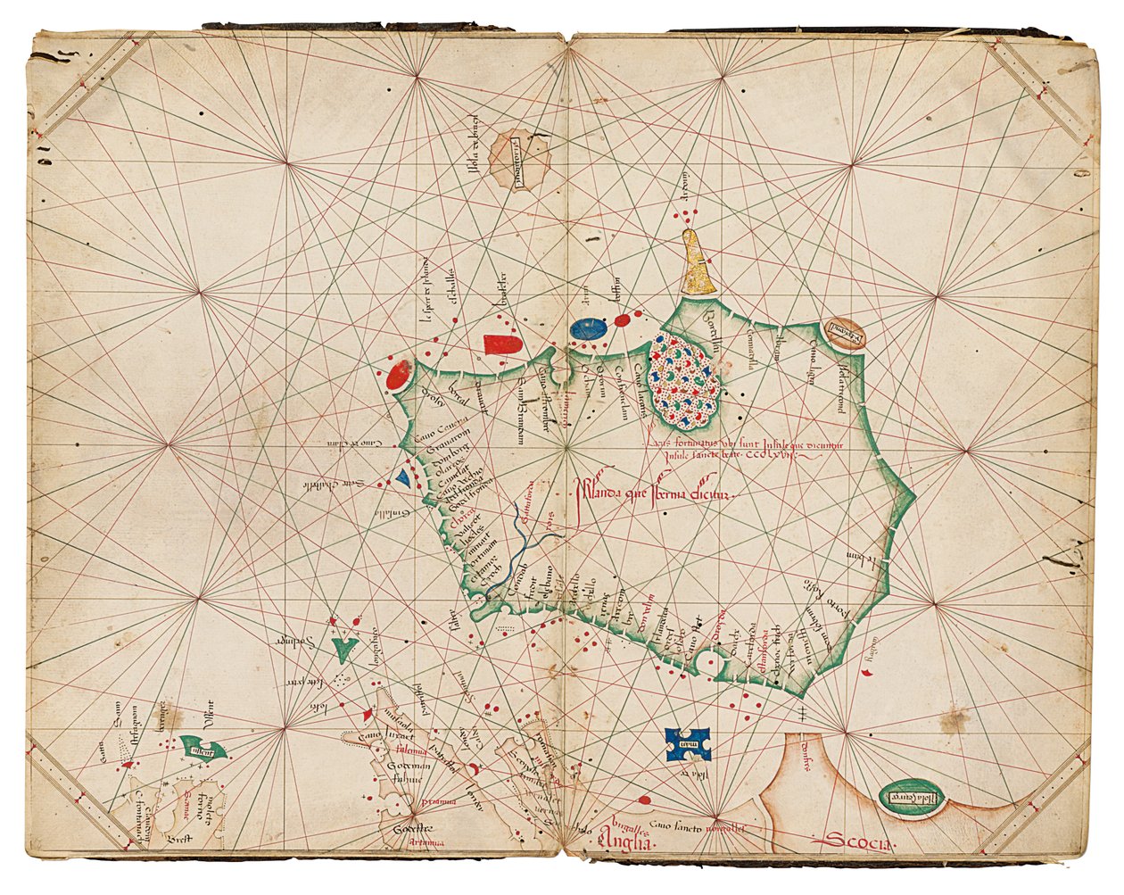 De vroegst bekende aparte kaart van het eiland Ierland, Portolan Atlas door Grazioso Benincasa