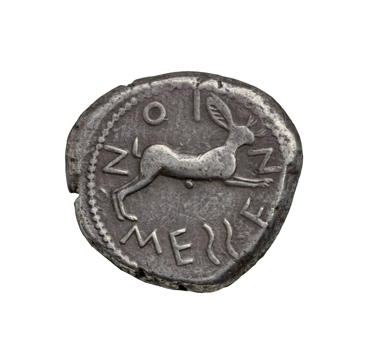 Oude Griekse zilveren munt uit Zankle-Messana, 480 v.Chr. door Greek