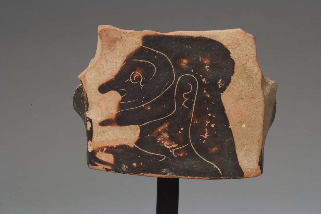 Zwart figuur scherf van een kolom krater, Korinthisch (terracotta) door Greek