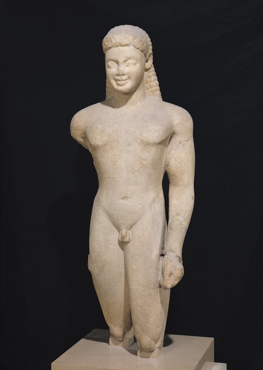 Kouros, van Paros, nabij het heiligdom van Asklepios, ca. 540 BC (marmer) door Greek