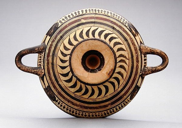 Laconische kylix beker die Zeus en Hermes afbeeldt, c.550-530 BC door Greek