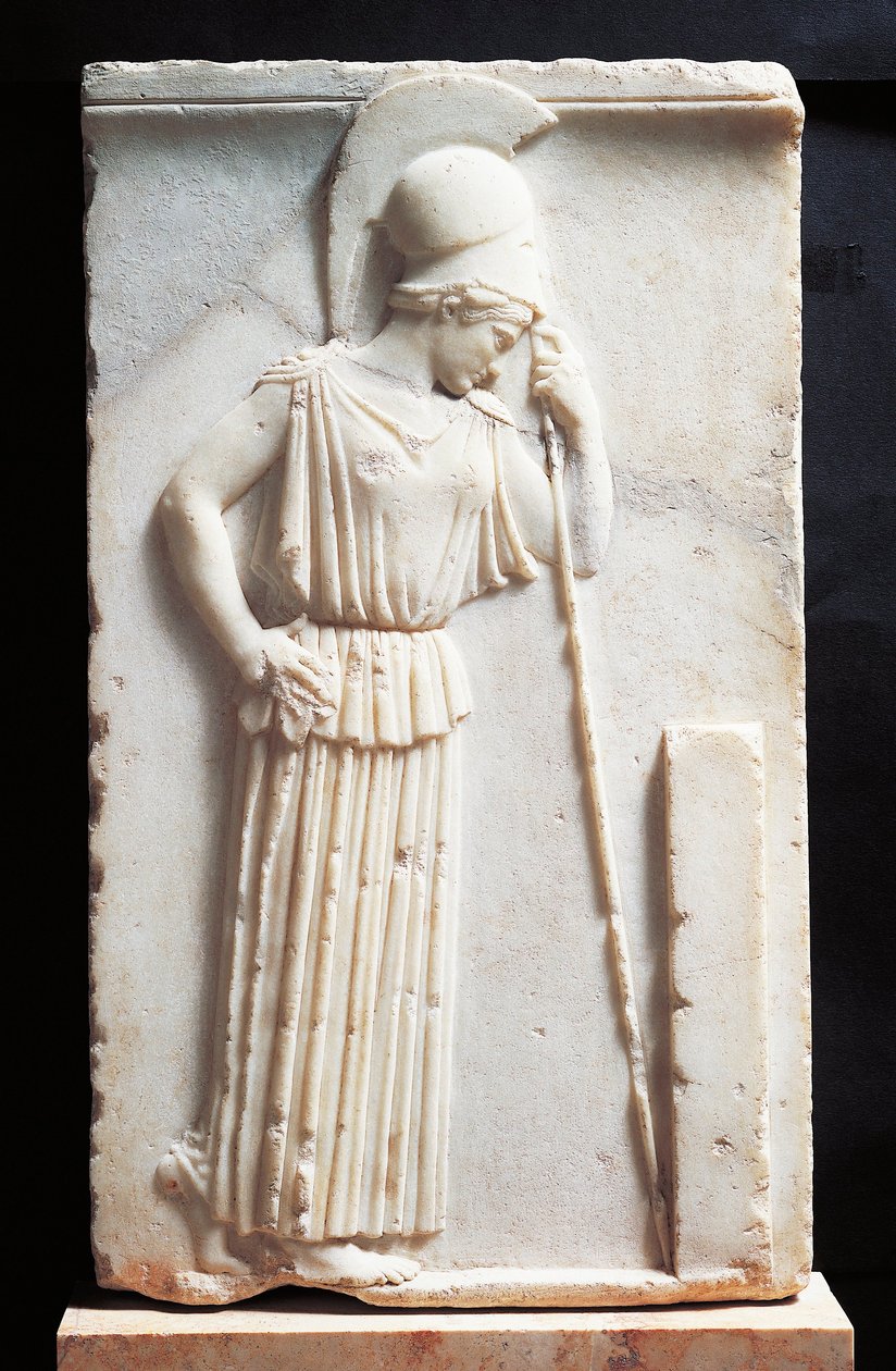 Bas-reliëf dat rouwende Athena toont die voor een stele staat door Greek