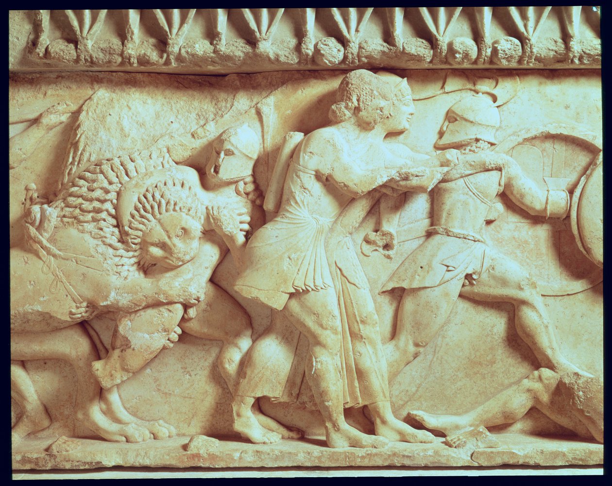 Detail van het noordelijke fries van de Siphnische Schatkamer door Greek