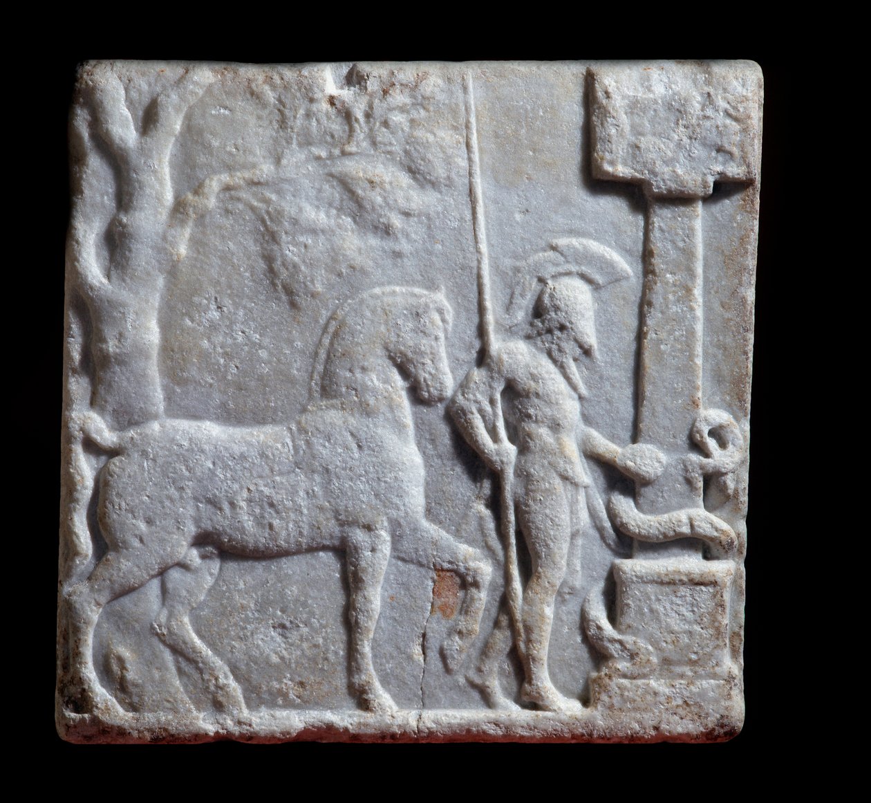 Griekse kunst: marmeren stèle met een ruiter en zijn paard, eind 2e - begin 1e eeuw v.Chr. Mantua, Palazzo Ducale, Coll statuaria, inv nr 6669 door Greek