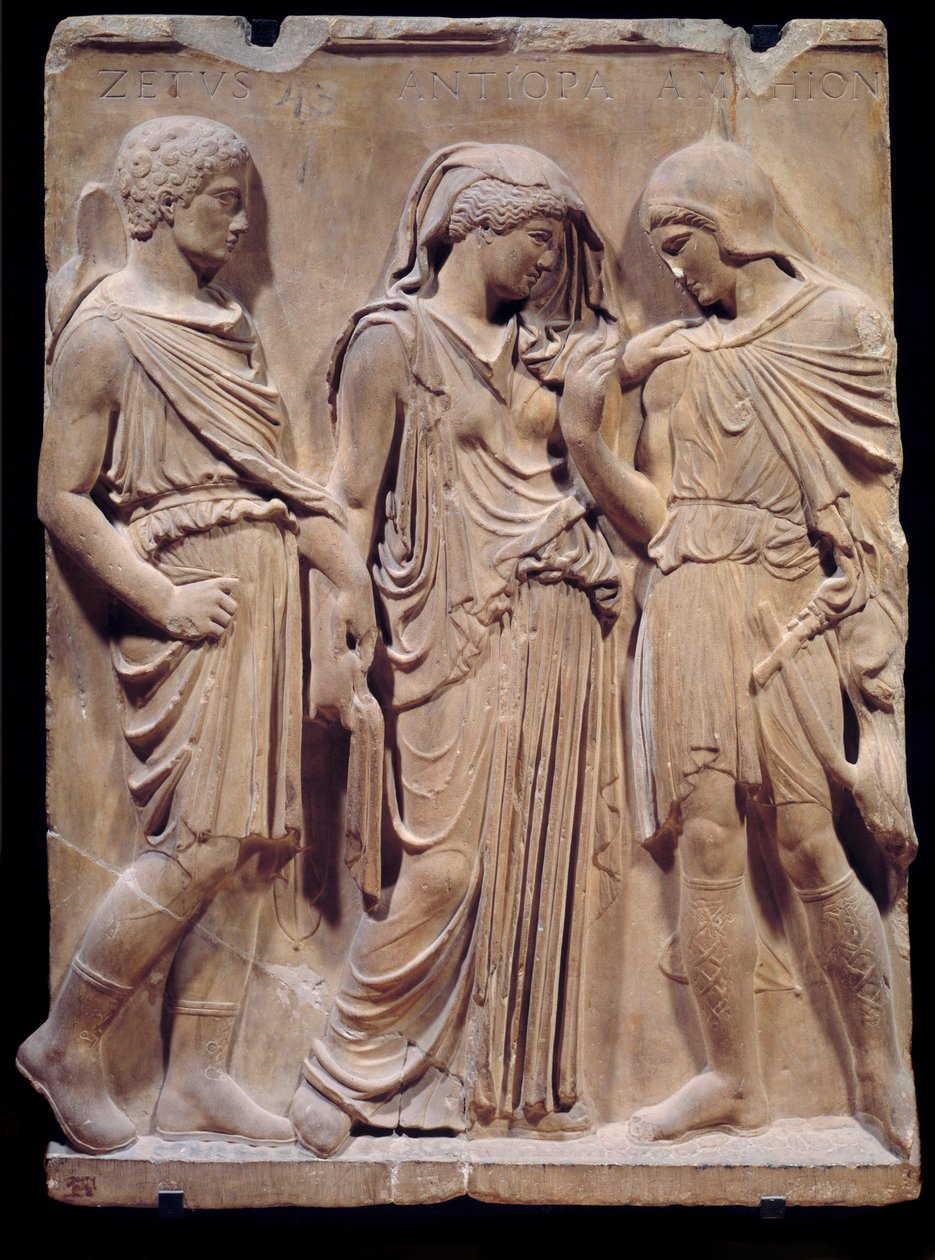 Griekse oudheid: het afscheid van Orpheus van Eurydice die Hermes terug naar de onderwereld brengt door Greek