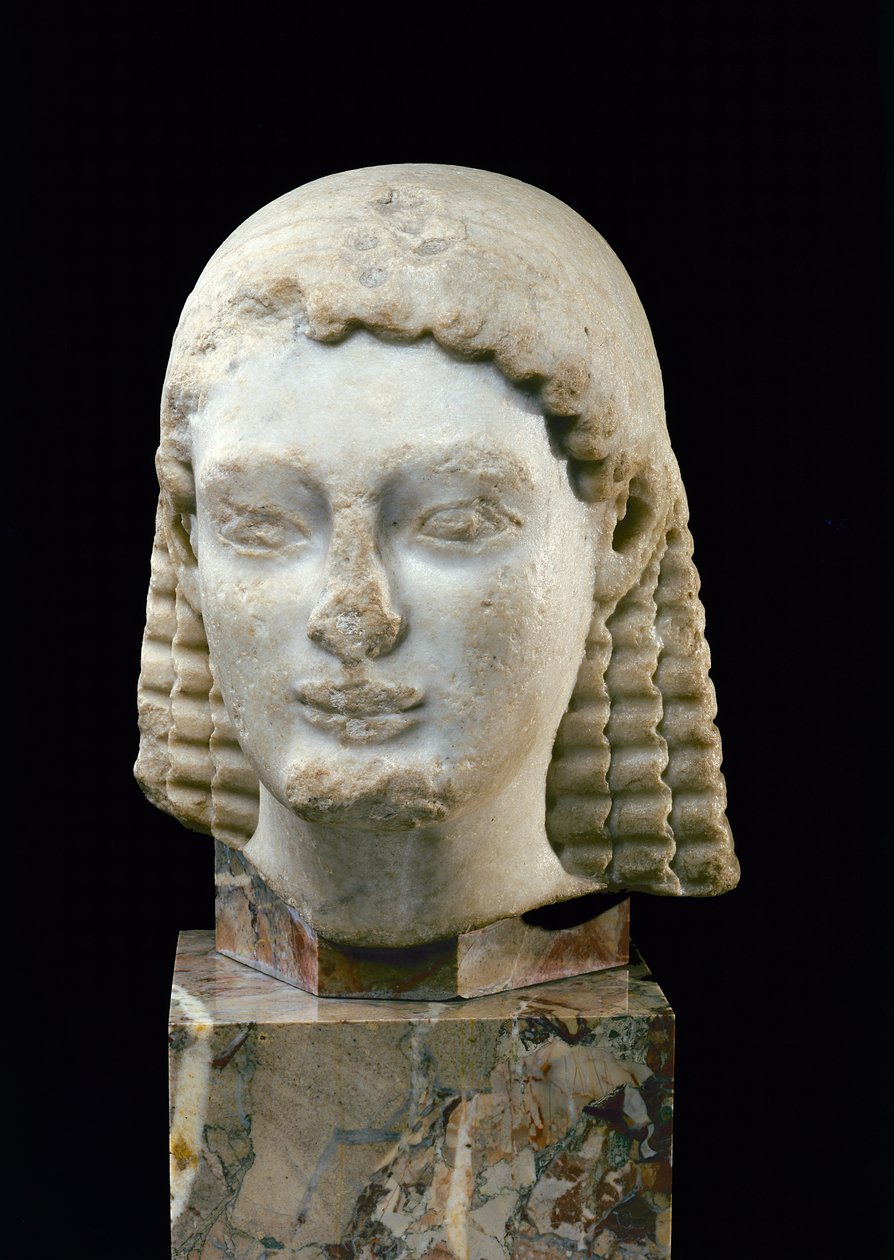 Hoofd van een Kouros, uit Athene, ca. 510 v.Chr. door Greek