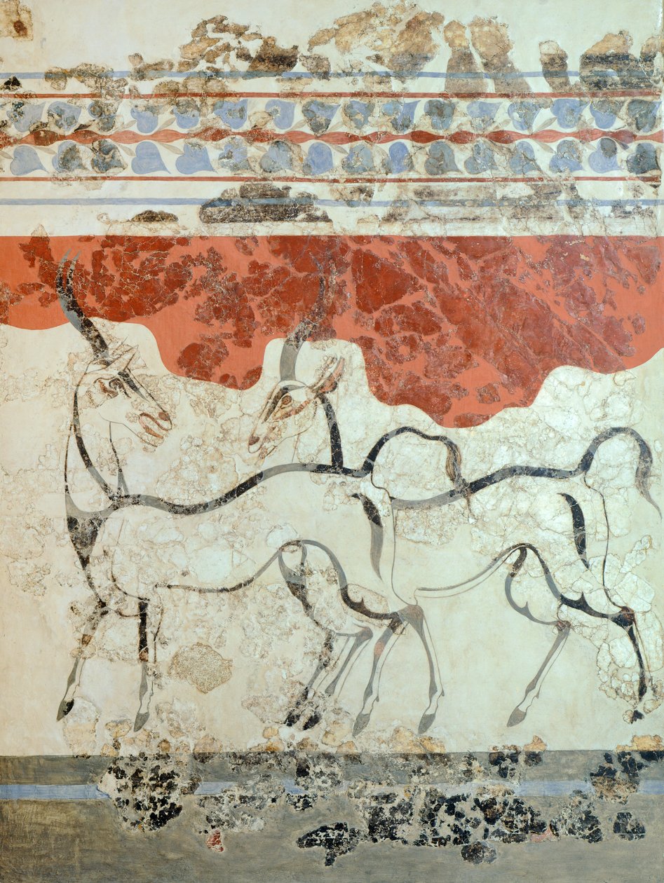 Antilopen, Akrotiri fresco, Thera (nu Santorini), Griekenland, Minoïsche beschaving door Greek School
