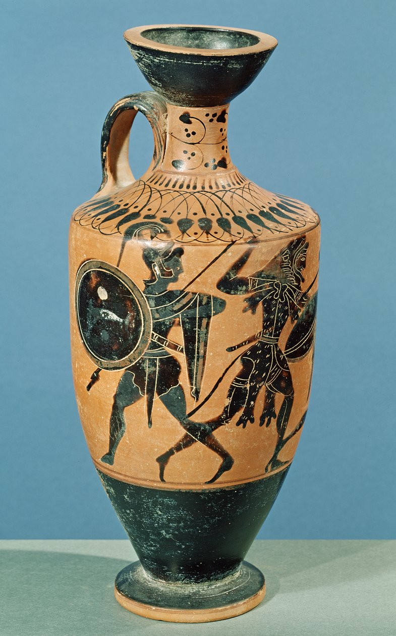 Attische stijl Lekythos, met afbeelding van Hercules en de Amazonen door Greek School