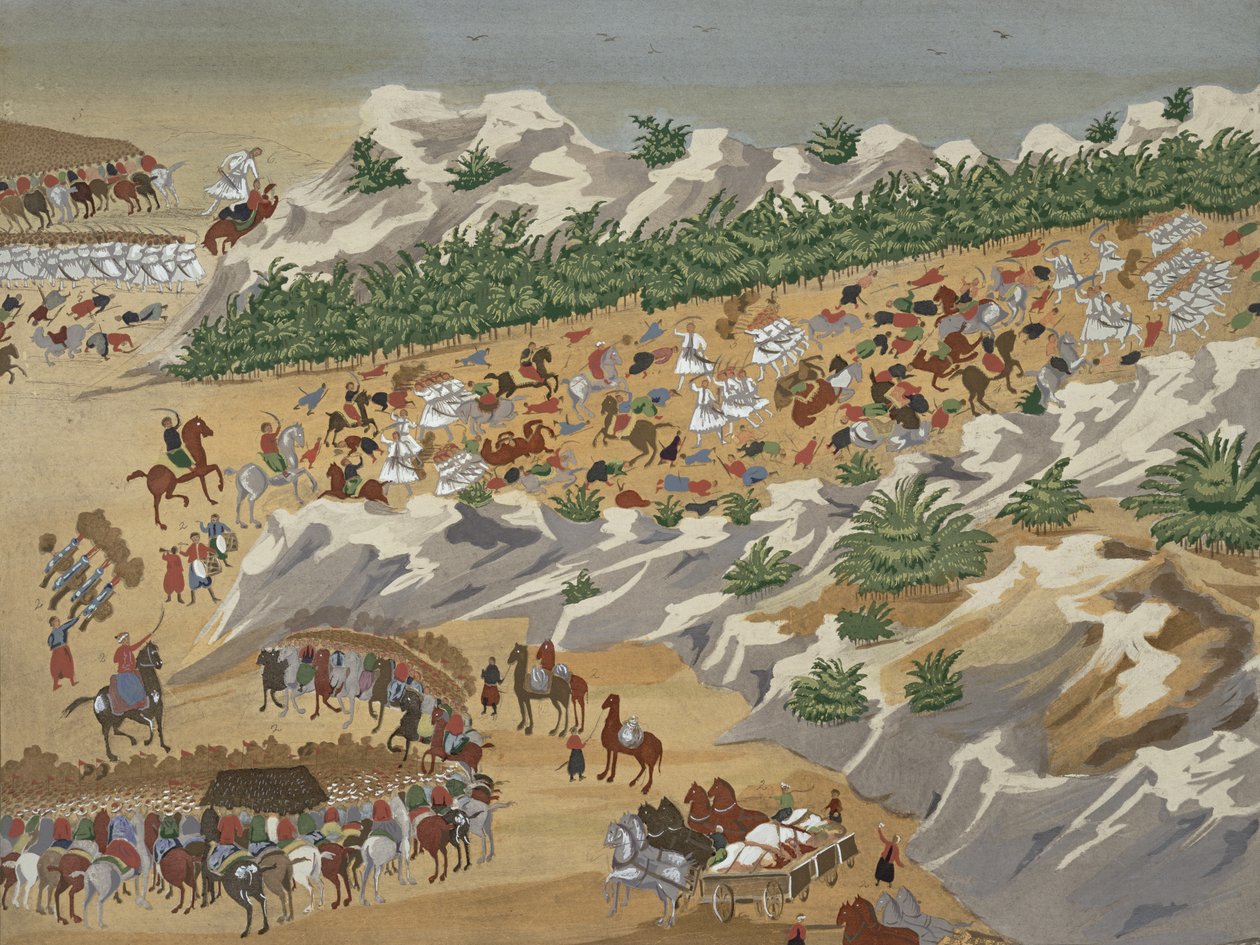 Slag bij Vasilika in 1821, uit de Pictorial History of the Greek War of Independence door Greek School