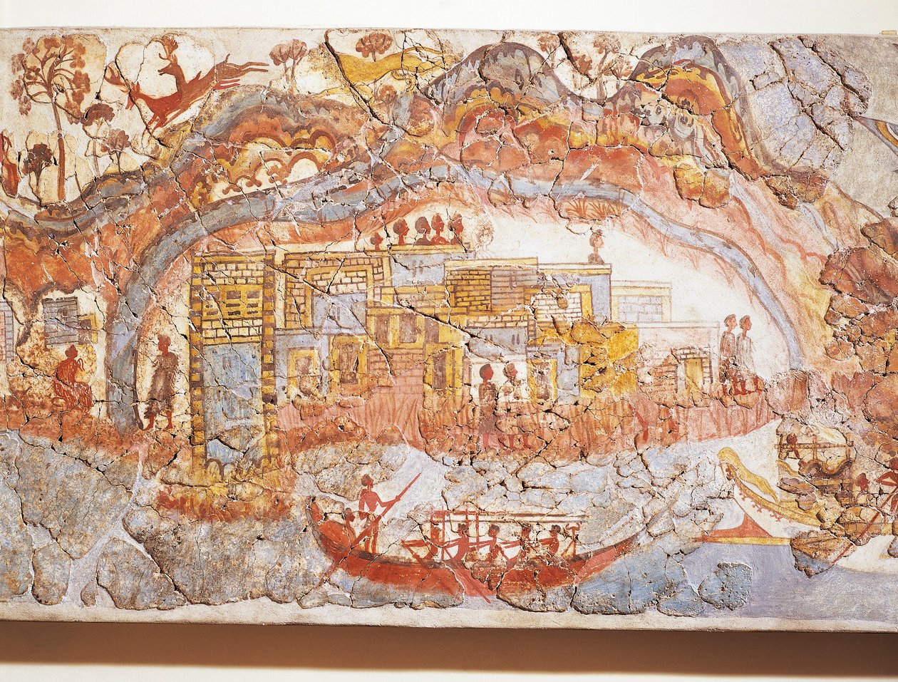Griekse beschaving, fresco die scheepsprocessie uitbeeldt, van Akrotiri, Thera-eiland, Santorini, Griekenland door Greek School
