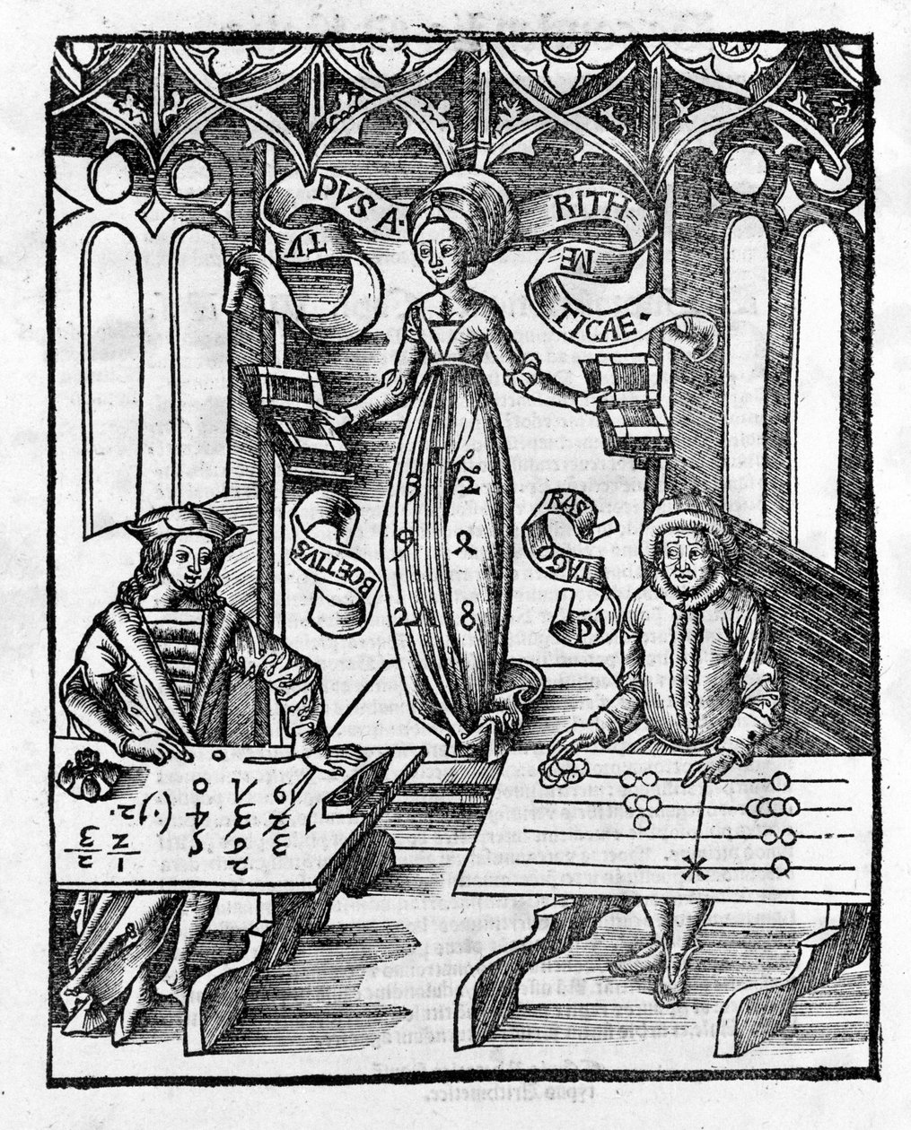 Vrije Kunsten: Rekenkunde - in “Margarita Philosophica” door Gregor Reisch (1467-1525). Bale door Gregor Reisch