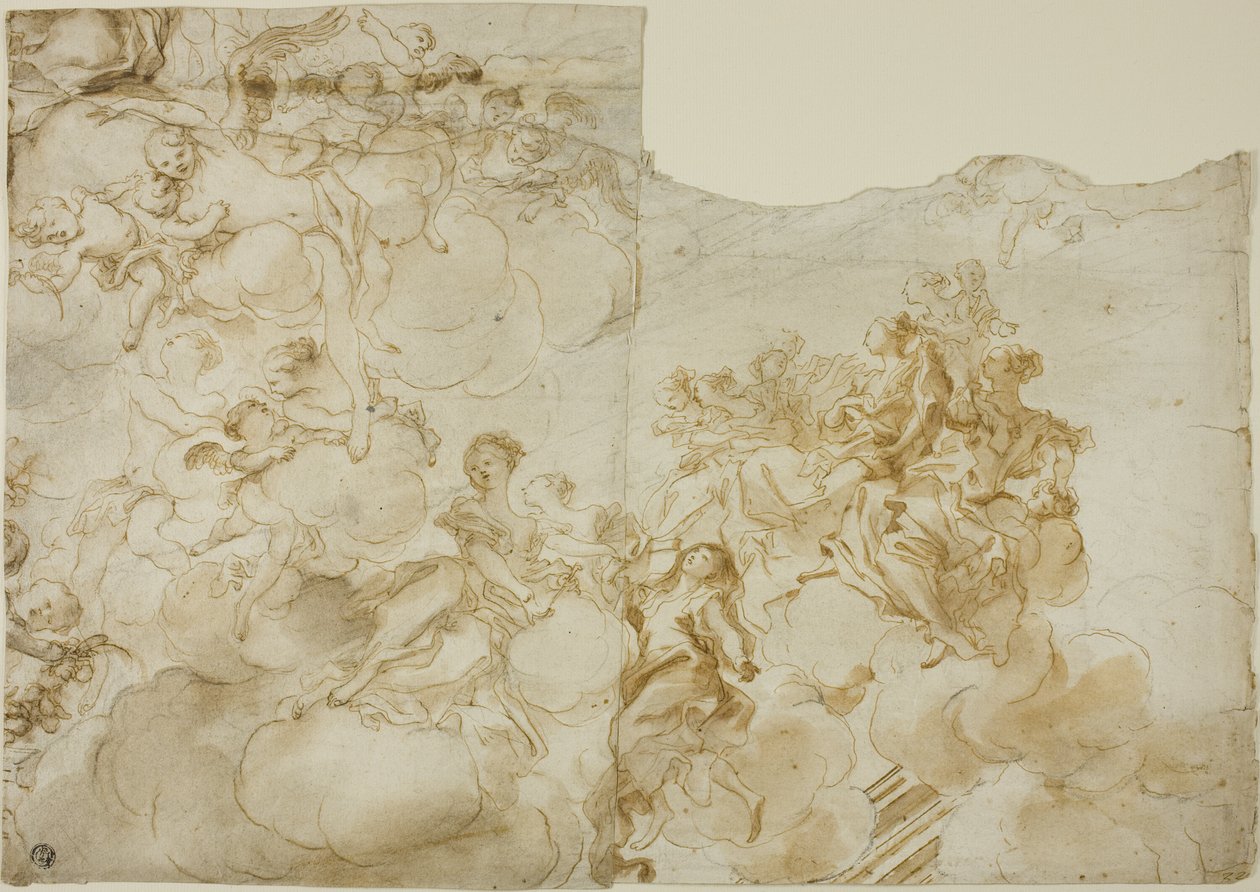 Vrouwelijke figuren met Putti in wolken door Gregorio de