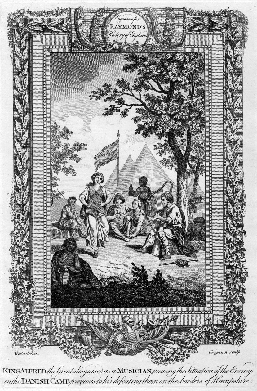 Koning Alfred de Grote, vermomd als muzikant..., 19e eeuw door Grignion