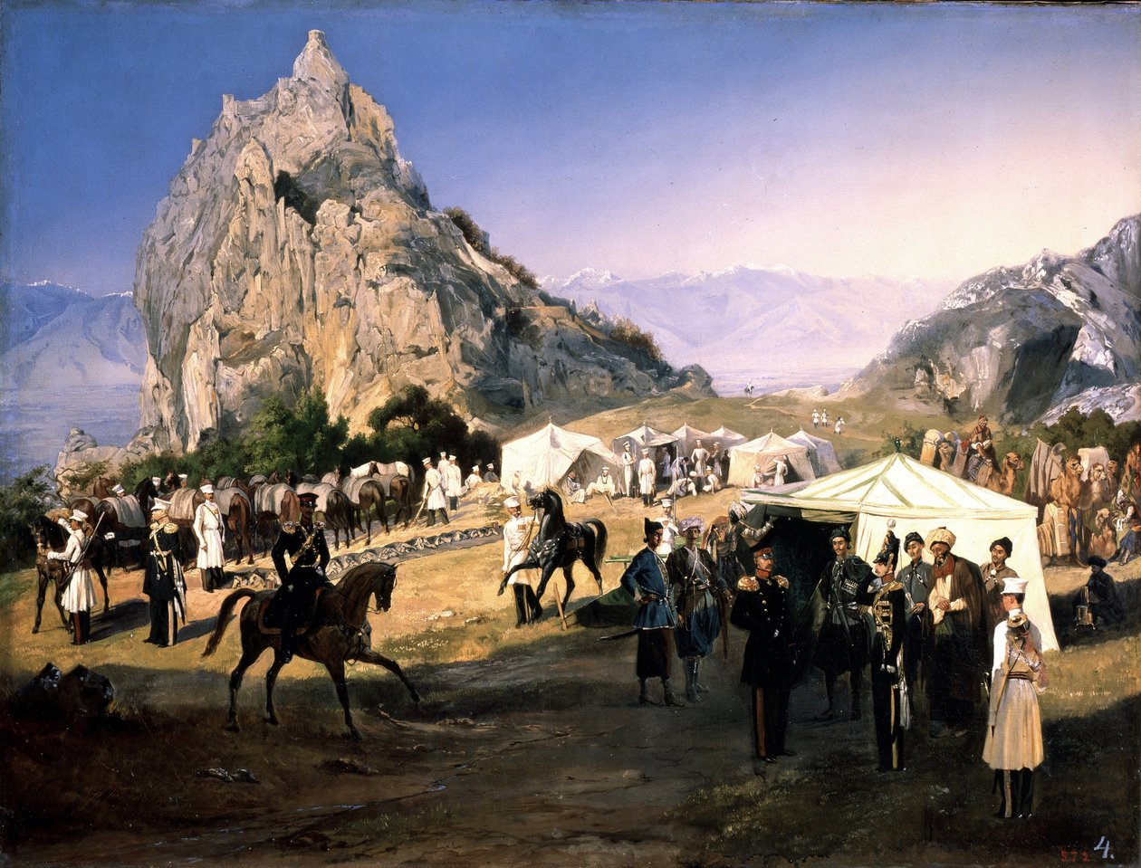 Het regiment van de draken van Nizjni Novgorod in bivak in Karaagach door Grigori Grigorevich Gagarin