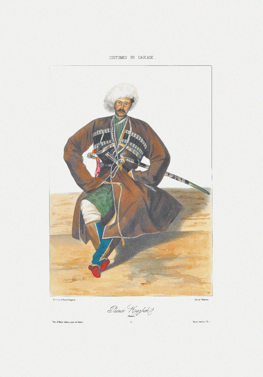 Prins Kazbek van Ossetië Uit: Scènes, landschappen, zeden en kostuums van de Kaukasus, 1840 door Grigori Grigorevich Gagarin