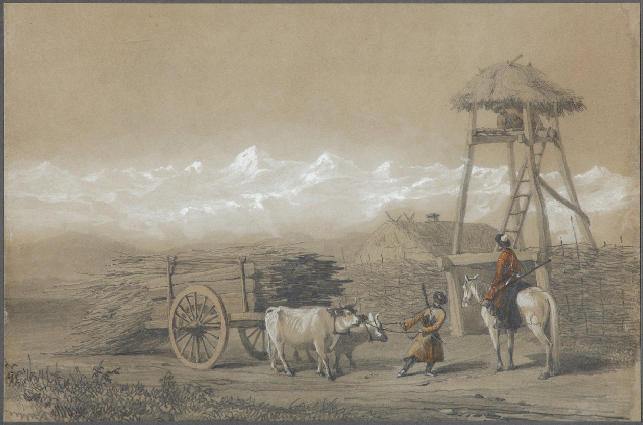 Het Kozakkenfort in de Kaukasus, 1846 door Grigori Grigorevich Gagarin